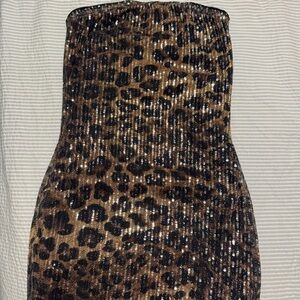 Leopard Print Strapless Mini Dress